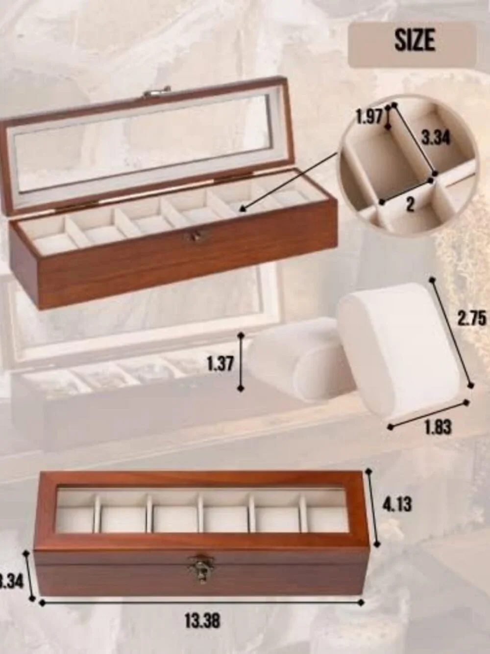 Stylish Wooden Watch Box Organizer with Glass Lid - 6-Slot Storage for Men